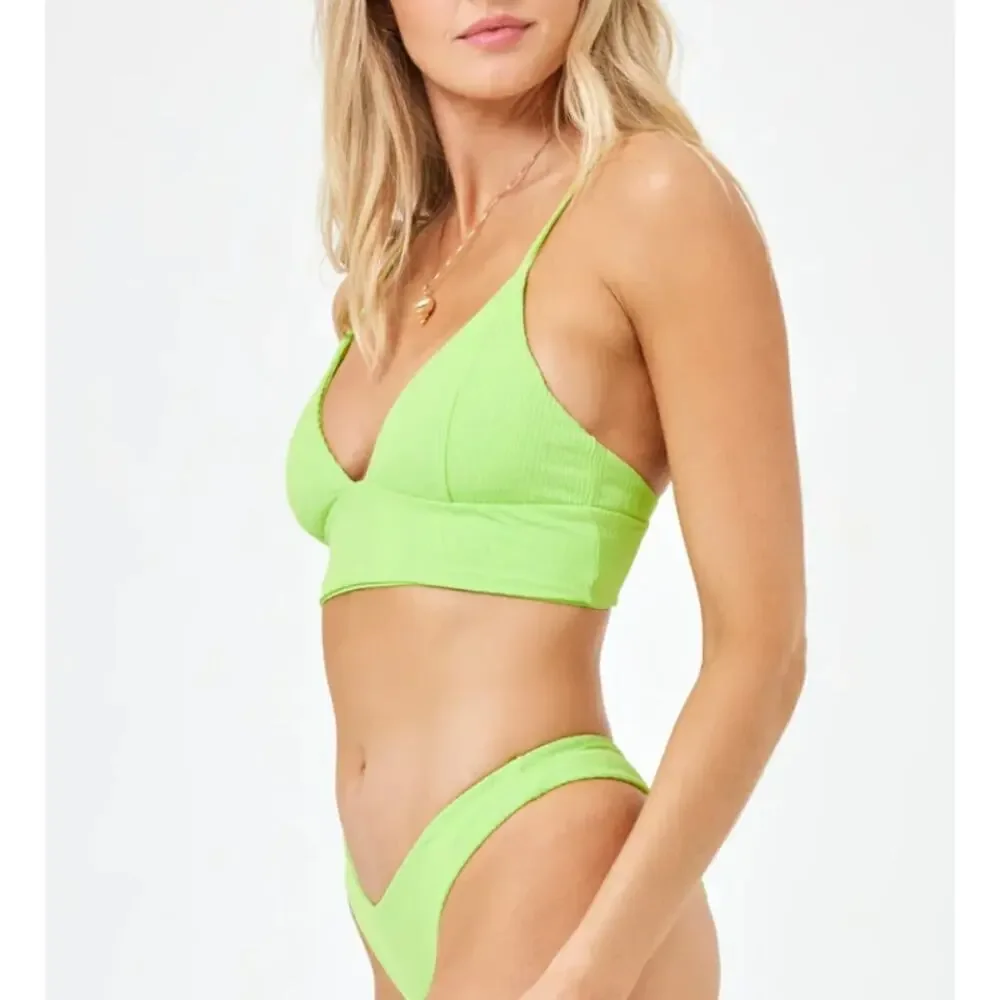 L*Space Winnie Bikini Top Ribbed Green Size Large NEW with tags!